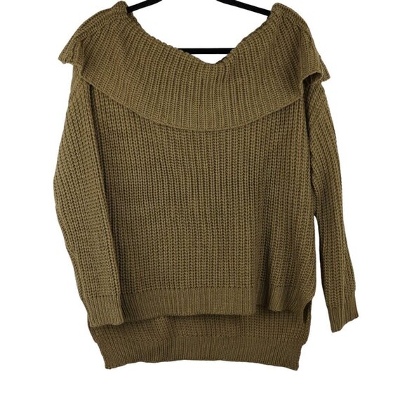 SNDYS X Revolve Womens Medium Olive Green Acrylic Knit Sweater With Fold-Over - Picture 1 of 8